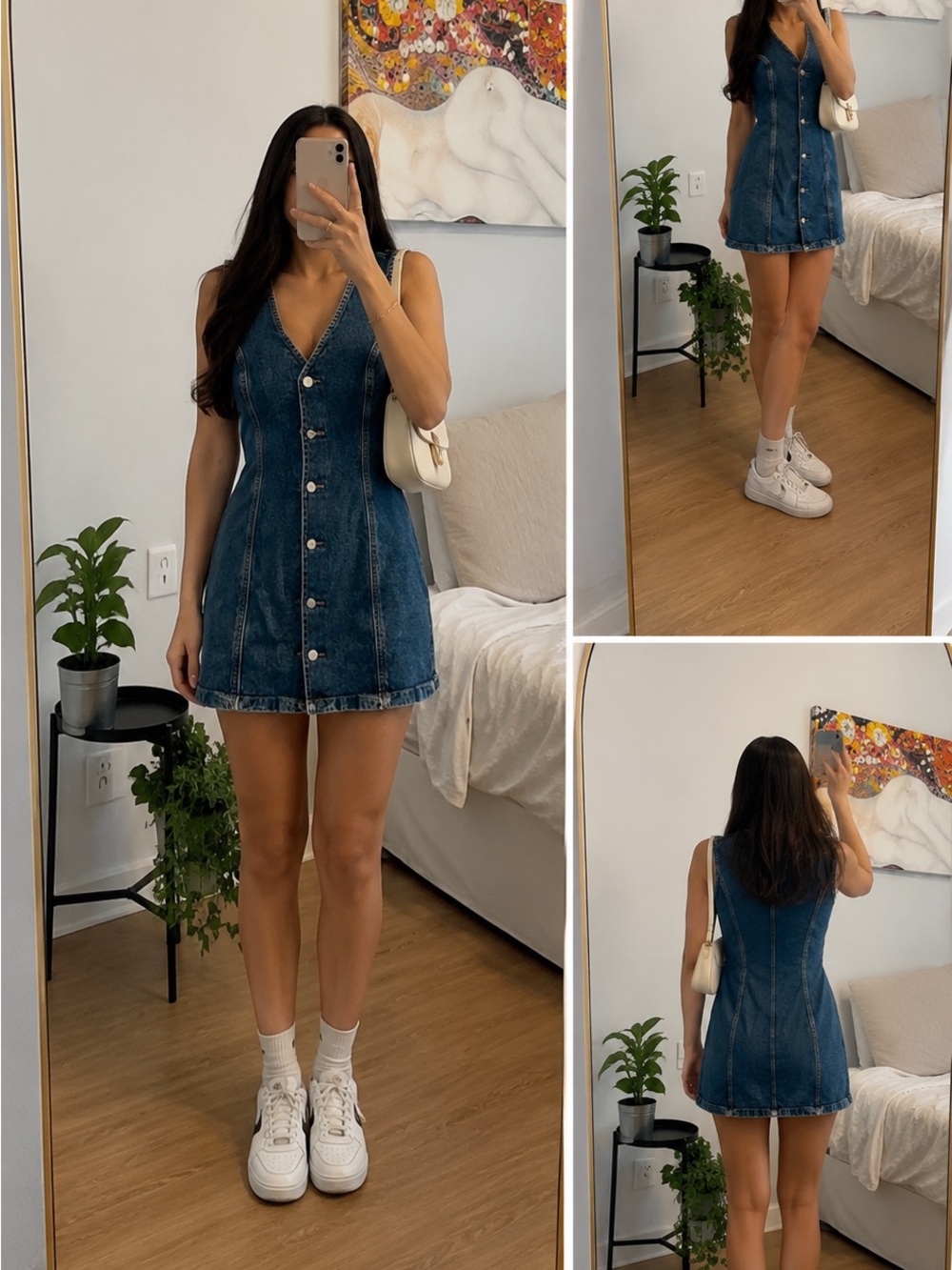 H&M Sleeveless Button-Front Denim Mini Dress - Blue